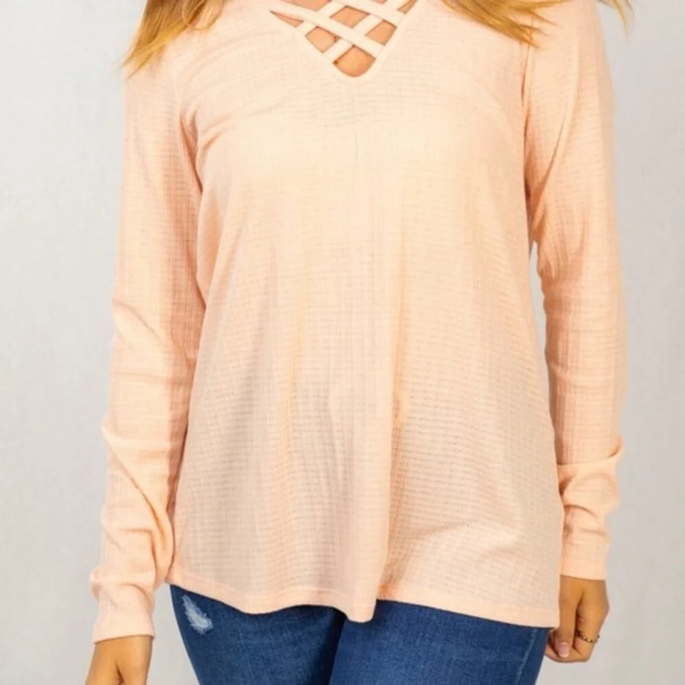 White Birch Women’s Waffle Knit Top with Crisscross Neckline | NWOT | Sz XL - Picture 1 of 9
